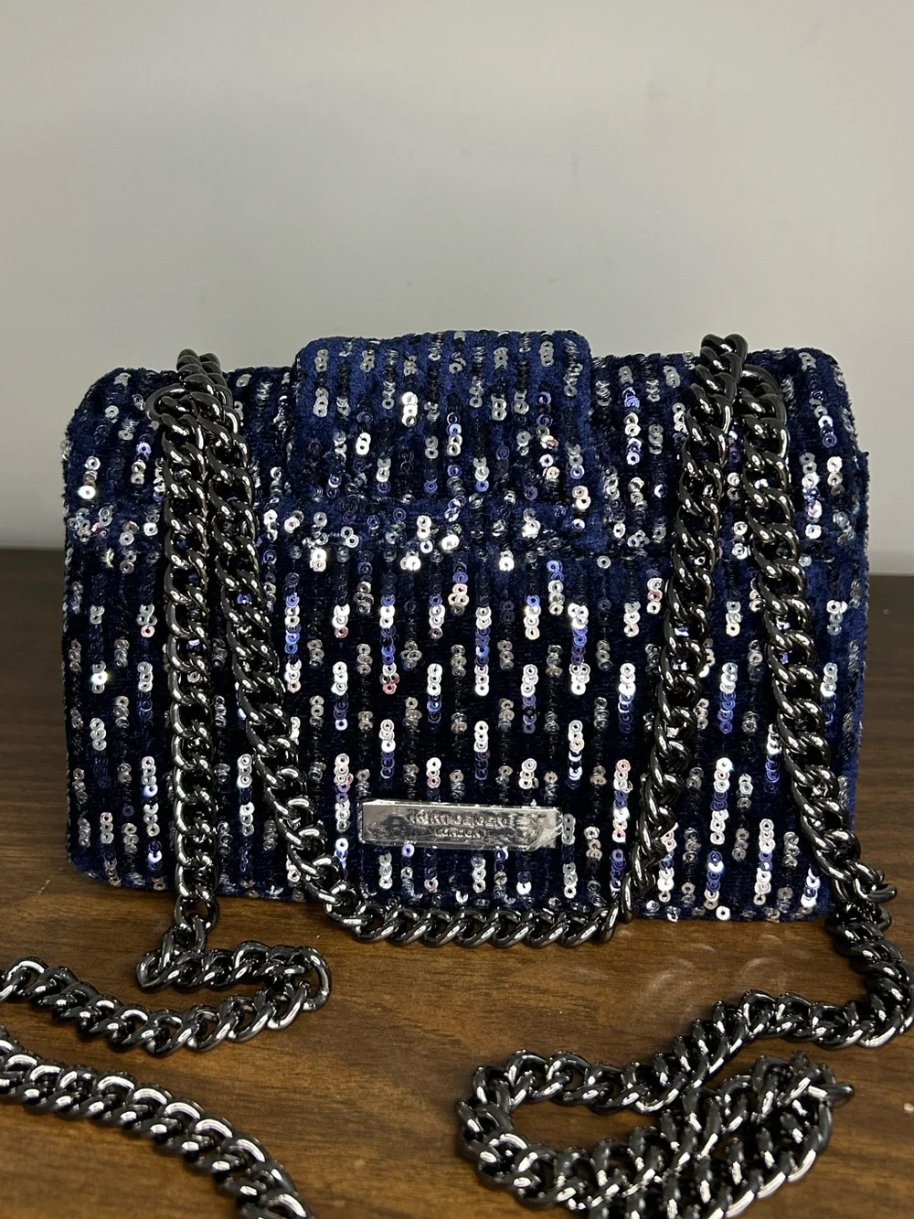 Kurt Geiger London Mini Mayfair Navy Sequin Crystal Embellished Crossbody NWT